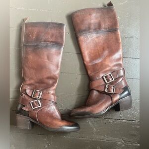 Nurture Brown Heeled Leather Boots with Buckles.